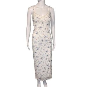 M Floral Lace Vintage Style Midi Slip Graduation Dress Cottagecore Coquette